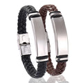 Engraving Custom Your Own logo Titanium Stainless Steel Metal Plate Men Woman Braided Leather Bracelet