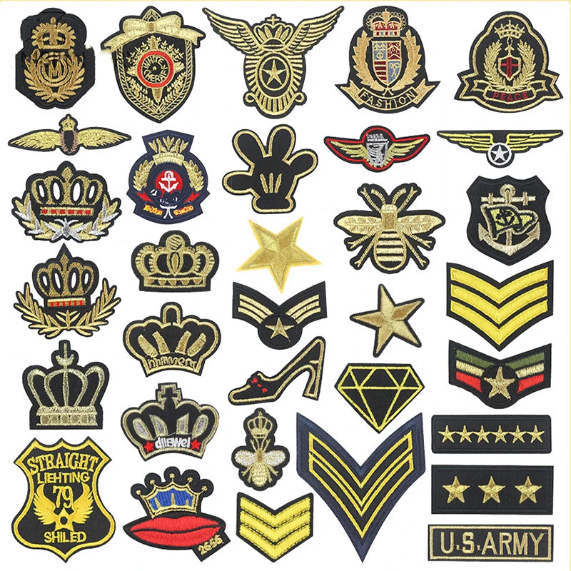 Embroidered Hot Melt Adhesive Metallic Thread Crown Patch for Hat Clothing Jeans Bags Decoration Diy Garment Embroidery Patch