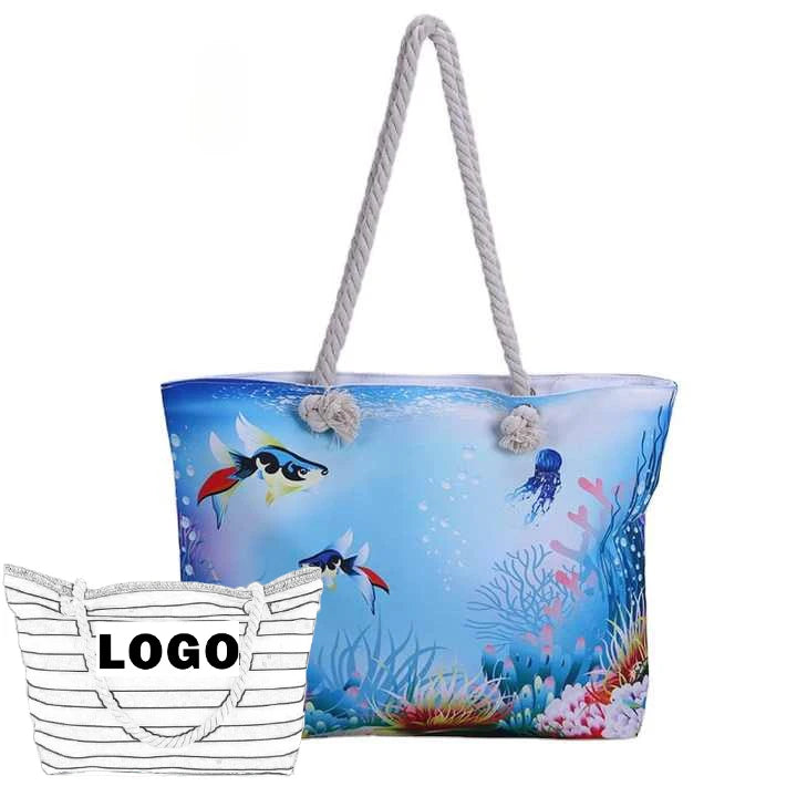 Customizable Canvas Tote Bag Macrame Design Soft Handed Portable Zipper Pocket Large Capacity for Women for Sea Beach Pool Use
