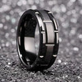 Fashion 8MM Men's Black Stainless Steel Ring Brick Pattern Brushed Double Groove Engagement Ring Men's Wedding Party Jewelry