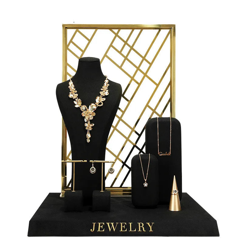 Elegant Design metal luxury Jewelry display showcase set for jewellery shop cabinet organizer