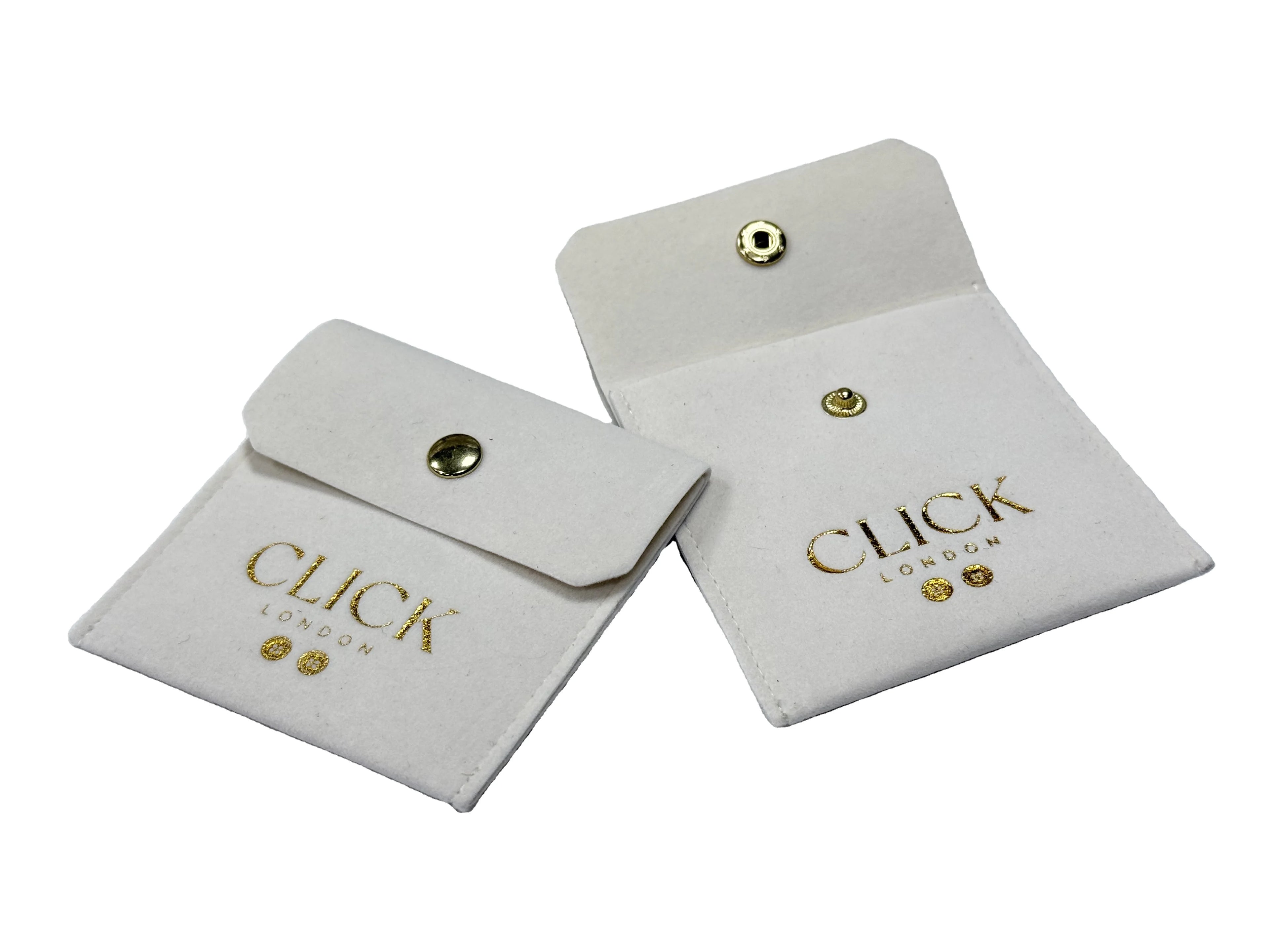 Ivory Paper Square Jewelry Pouches with Custom Logo-Metal Button Design