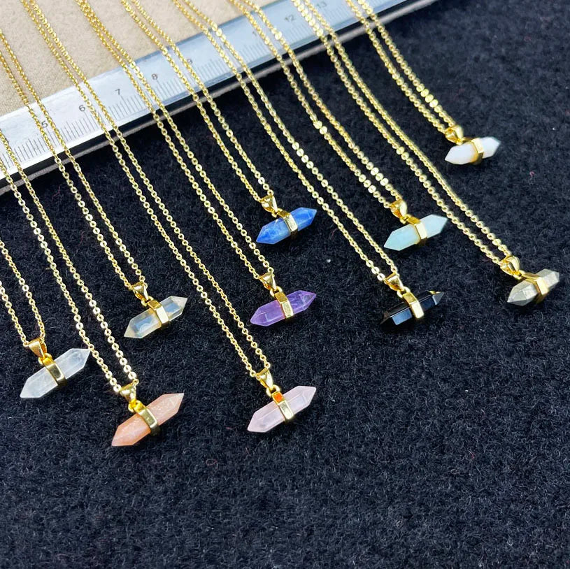 Wholesale Natural Healing Stones Hexahedron Necklace Mixed Double Terminated Crystal Point Pendant for Necklace