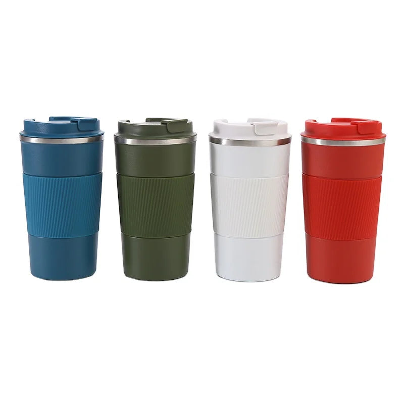 Wholesale Double Wall Insulated Coffee Travel Mug Stainless Steel Travel Coffee Mug With Lid and Silicone Sleeve 380ml/510ml