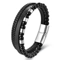 Men Bracelets Vintage Multilayer Leather Braid Bracelets Handmade Magnetic Buckle Stainless Steel Beaded Bracelets Male Gift