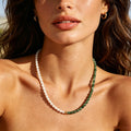 Handmade Vintage Green Glass Classic Gold Plated Patchwork Beaded Necklace for Women Wedding & Party Gift