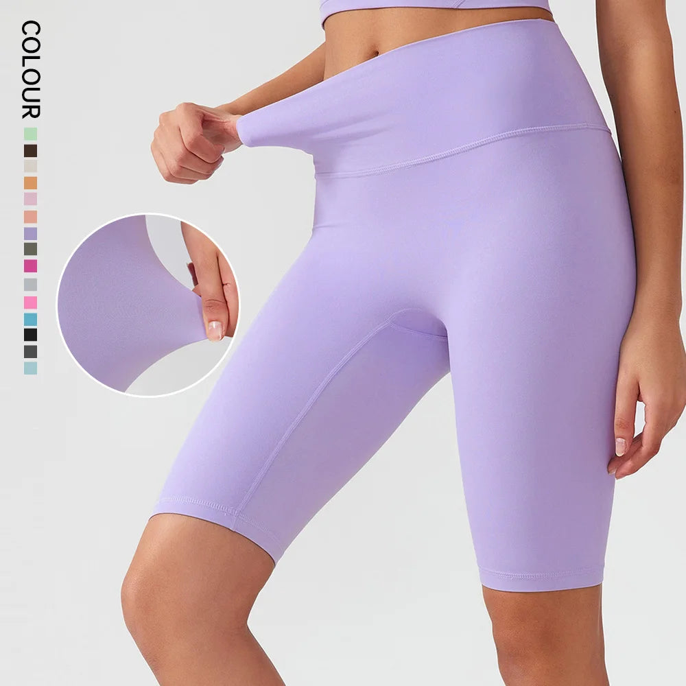 SHINBENE Freedom One Size 8" High Waist Solid Soft Yoga Workout Athletic Shorts Running Spandex Elastic Waist Quick Dry