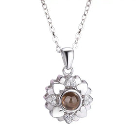 Popular Brass Photo Projection Necklace Sunflower Shape Copper Personalized Projection Picture Necklace for Gift