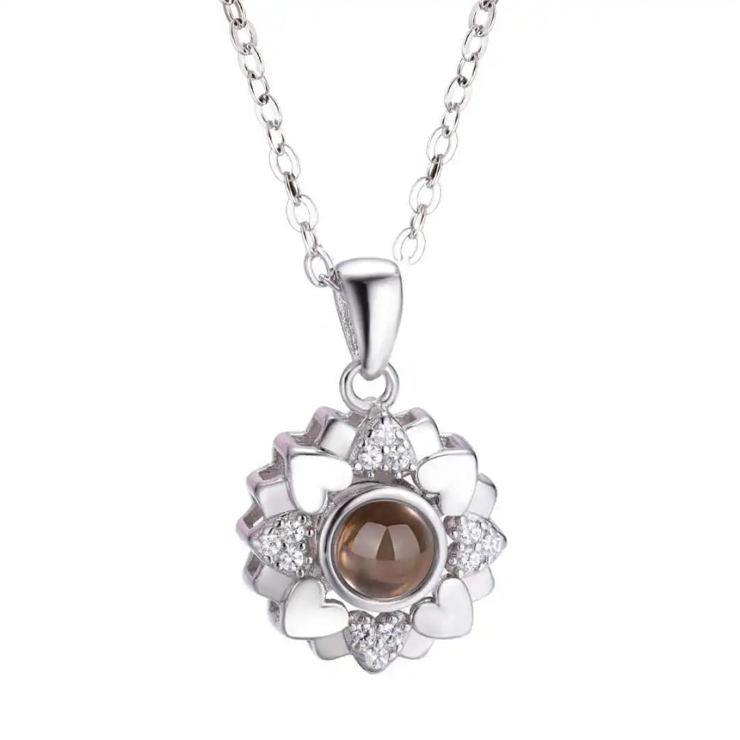 Popular Brass Photo Projection Necklace Sunflower Shape Copper Personalized Projection Picture Necklace for Gift