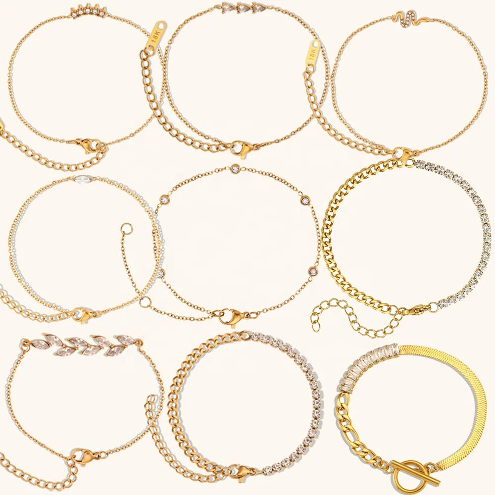 Dingran Hot Selling White Zircon Bracelet Set for Wedding Engagement Gift Gold Plated 316L Stainless Steel Jewelry