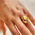 Personalized Ocean Style Cute Jewelry 18K Gold Plated Waterproof Crab Stainless Steel Adjustable Ring
