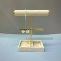 Fashion Gold Metal New White Series Suede Jewelry Set Display Stand Prop