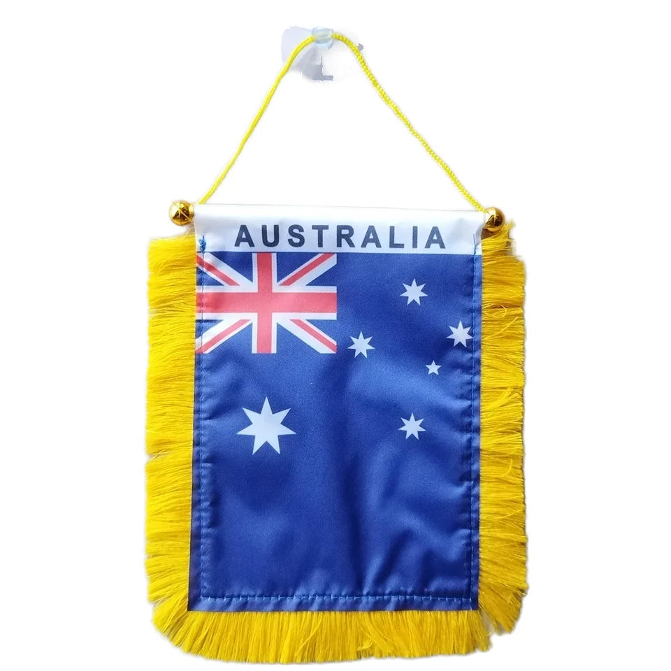 Mini 4x6inches Australian Flag Satin Printed Pennant with Suction Cup for Car Window Small and Convenient for Display