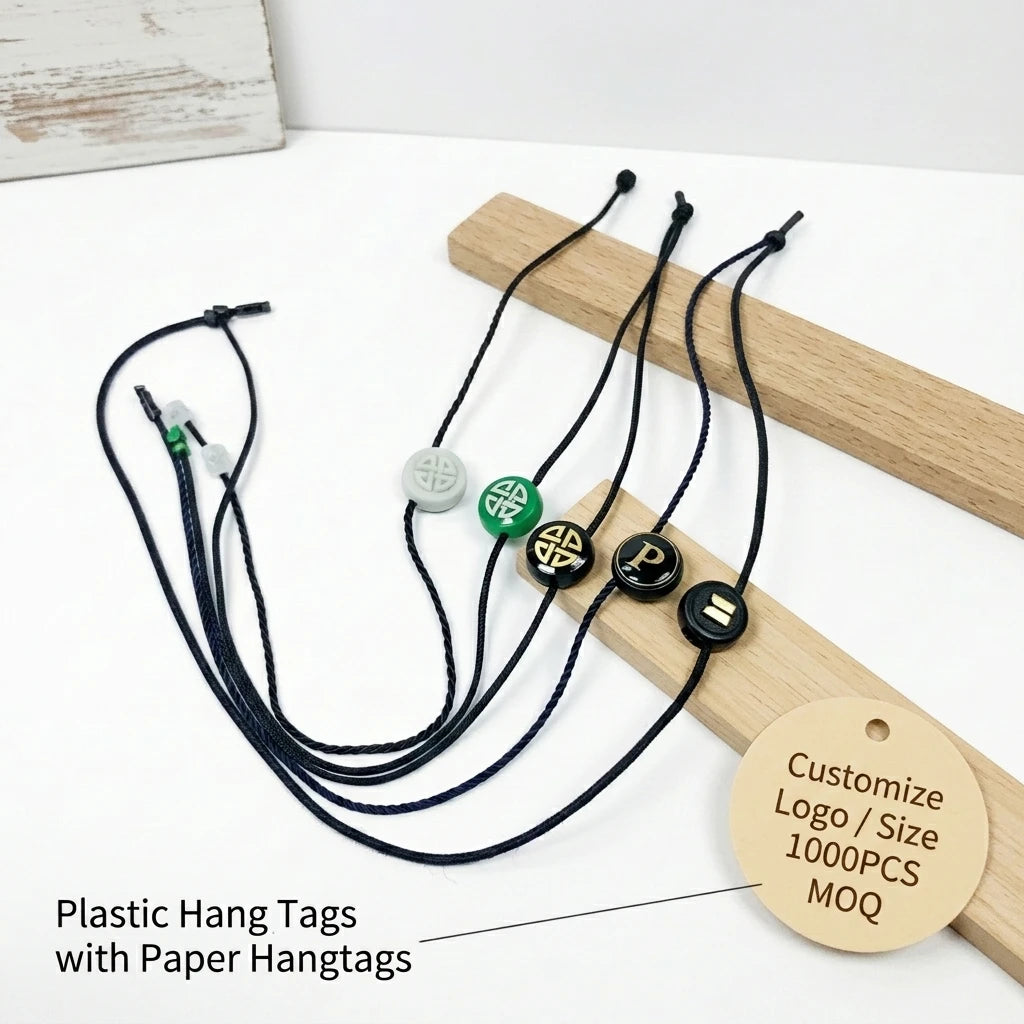Custom Eco-Friendly HIPS Plastic Embossed Hang Tag Cords with Personalized Logo for Garment & Shoes