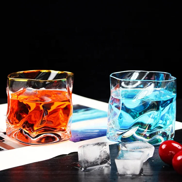 Shaanxi Simple Style Irregular Crystal Gold Rim Luster Custom logo Glass Custom Whiskey Glasses Glass Cup Whisky Tasting Glass
