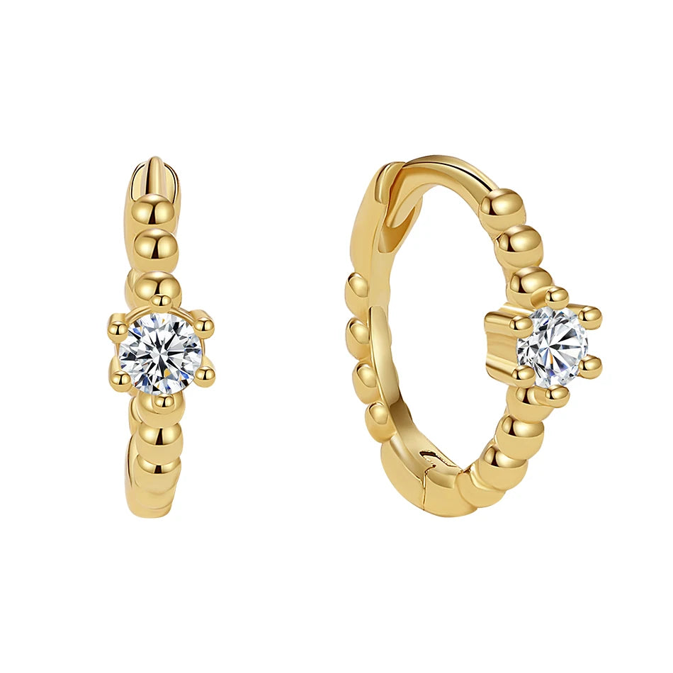Nagosa Dainty 925 Sterling Silver Jewelry Supplier 18k Gold Vermeil Cubic Zirconia Bead Hoop Earrings