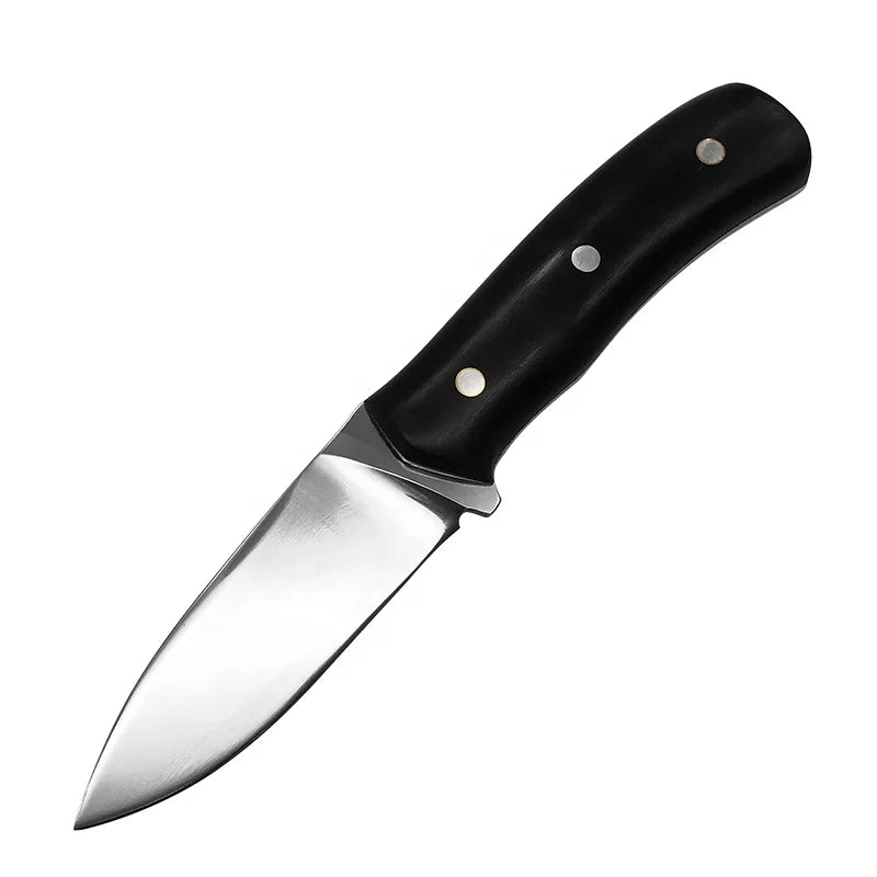 High-End Stainless Steel Fixed Blade Hunting Knife with Ebony Wood Handle for Combat Use OEM Customization Supported