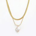 Joolim 18K PVD Gold Plated Single Freshwater Pearl Pendant Snake Chain Double-Layer Stainless Steel Parties Gifts