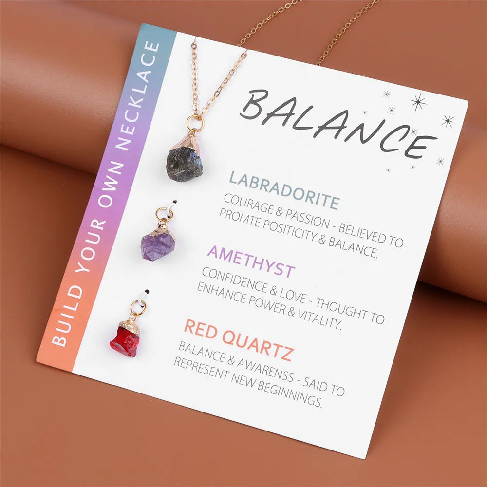 Necklace Natural Raw Crystal Set Charm Necklace Healing Crystal Summer Jewelry Irregular Stone Necklace Set