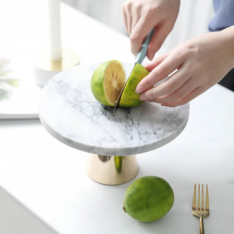 Custom Size Metal Base Cake Display Dessert Stand Kitchen Natural Marble Circular Wedding Cake Stand