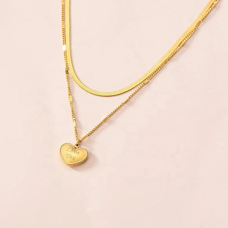 202218k Gold Plated Stainless Steel Snake Chain Necklace Simple butterfly Pendant for Women Girls