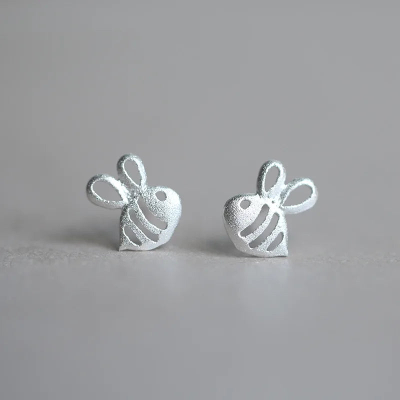 Real 925 Sterling Silver Bee Stud Earrings for Women Girls Fashion Jewelry 2021