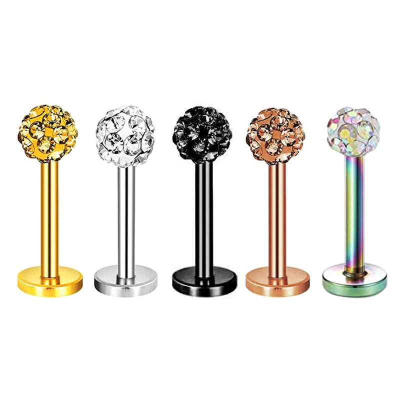 Crystal Tragus Helix Earring Stud Ferido Ball Labret Monroe Lip Ring Surgical Steel Cartilage Piercing Jewelry Women Men Wholes