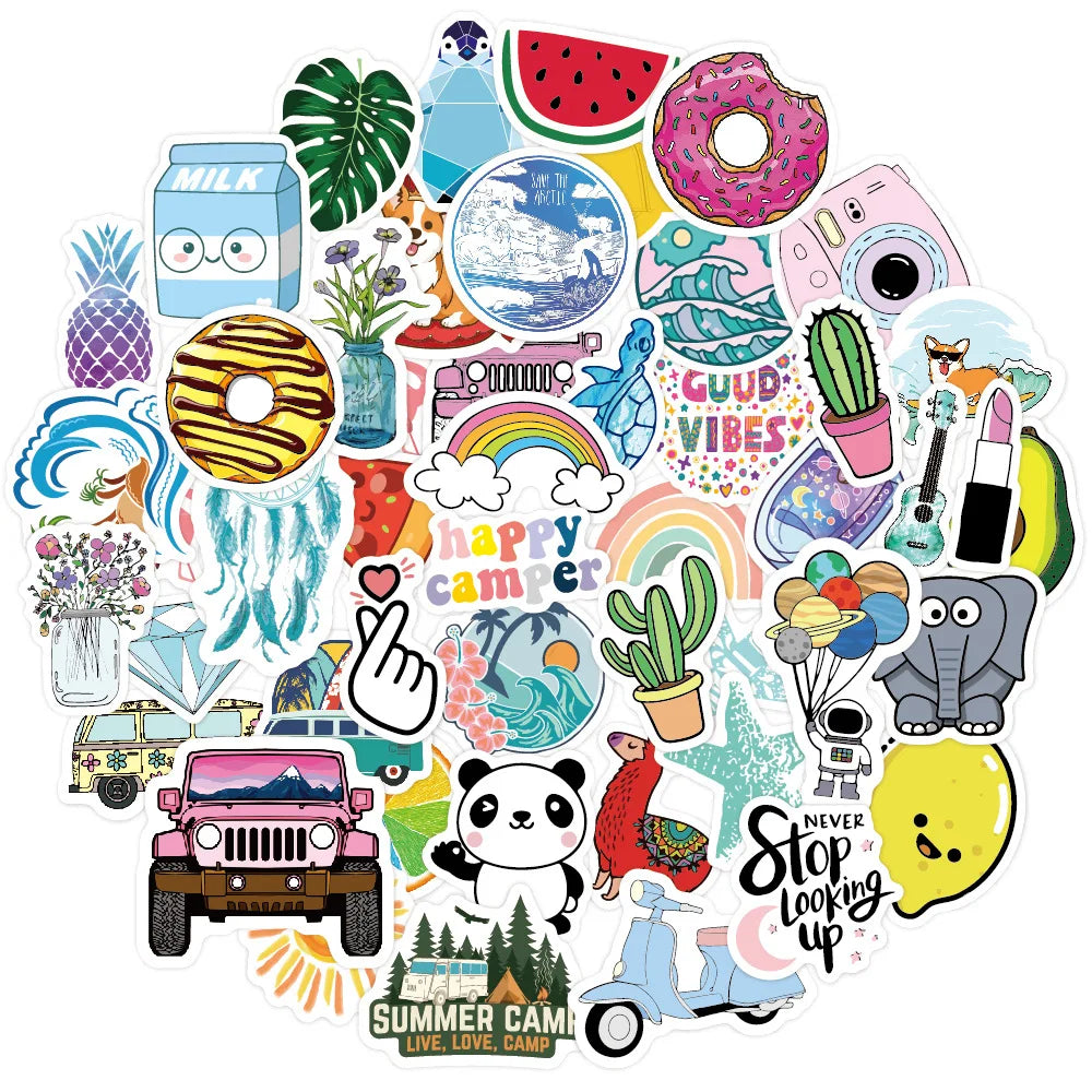 50 Pcs New and Fresh Graffiti PVC Self Adhesive Stickers for Refrigerator Notebook Draw bar Box Guitar Laptop and Books
