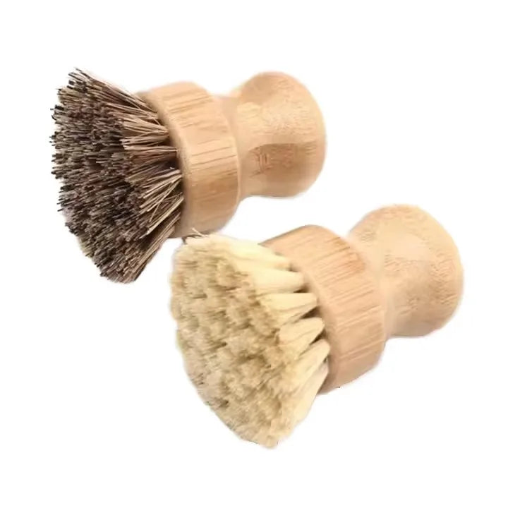 Wholesale Eco-Friendly Bamboo Handle Roller Style Dish Brush for Kitchen Cleaning and Pan Care Portable Household Use