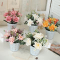 Mini Silk Rose in Metal Pot - Artificial Flower for Tabletop Decor Gift Idea