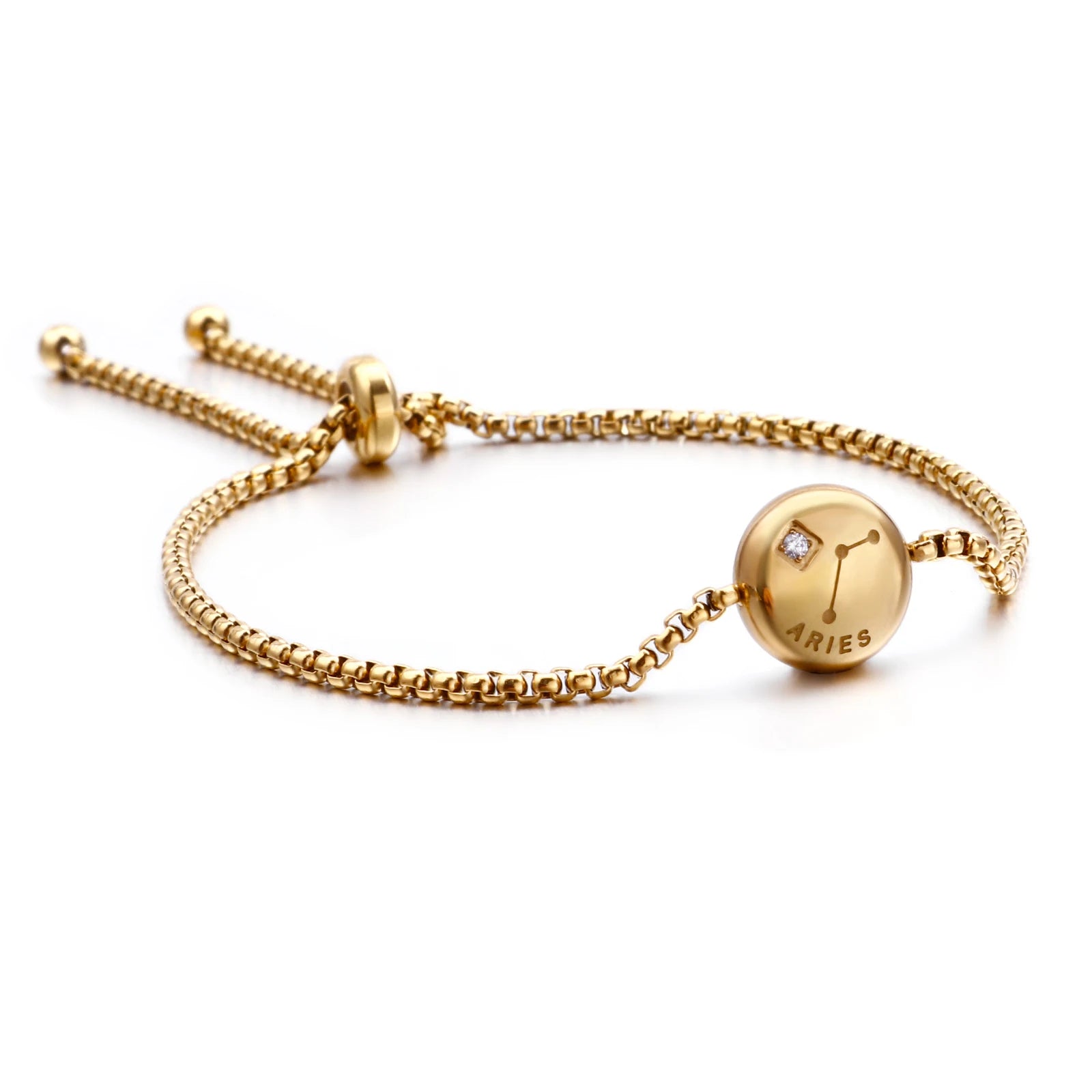 Qings Jewelry 18K Gold Plated Stainless Steel Zodiac Moon Shape Adjustable Bracelets-12 Star Signs Wedding Gift Unisex