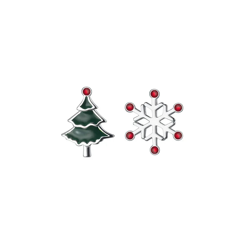 925 Sterling Silver Snow Flower Christmas Tree Zircon Oil Drip Gold Plated Stud Earrings for Women Fashion Jewelry Earrings