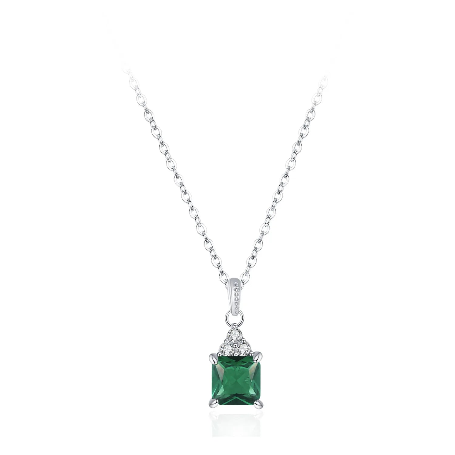 Elegant Exquisite 925 Sterling Silver Simulated Emerald Green Zirconia Pendant Necklace With Clavicle Chain Parties Engagements