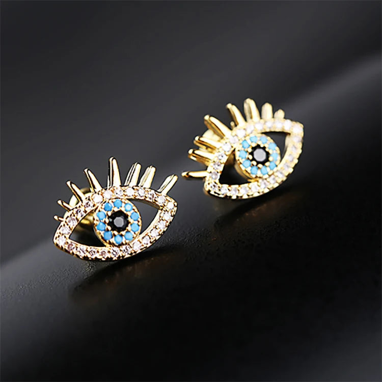 Trendy Fashion Jewelry Gold Zirconia Eye Stud Earrings Korean Cute Earrings for Women