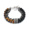 KALEN Mens Bracelets Stainless Steel Fashion Jewelry Agate Tiger Eye Bead Bracelet Bangles