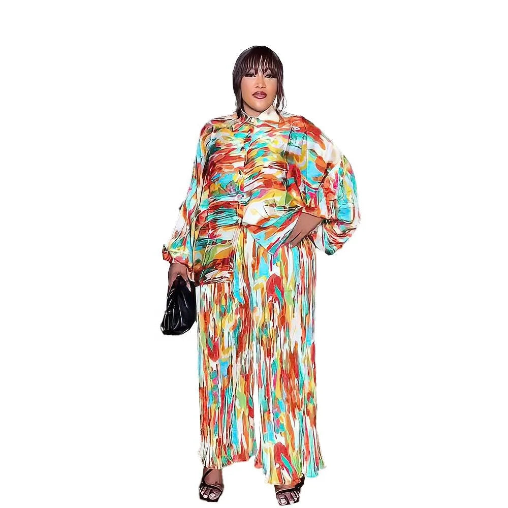 Women's Loose African Outfit Plus Size Printed Polyester Dress for Summer Winter and Spring by Africa Outfit