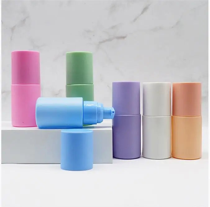 1oz Thick Cylinder Skincare Bottles Serum Pump Glass Bottle Matte Frosted Colored Glass in Stock LOW MOQ Luxury Cosmetic 5000pcs
