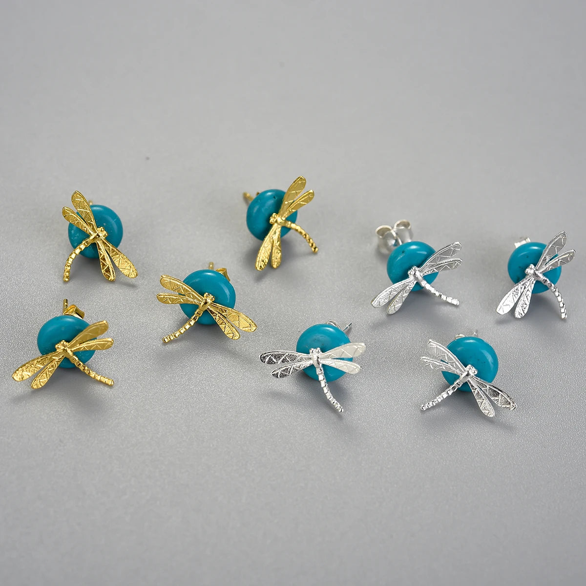 Lotus Fun Handmade Luxury Silver Natural Stone 925 Silver Stud Earring Jewelry Making Dragonfly Stud Earrings for Women