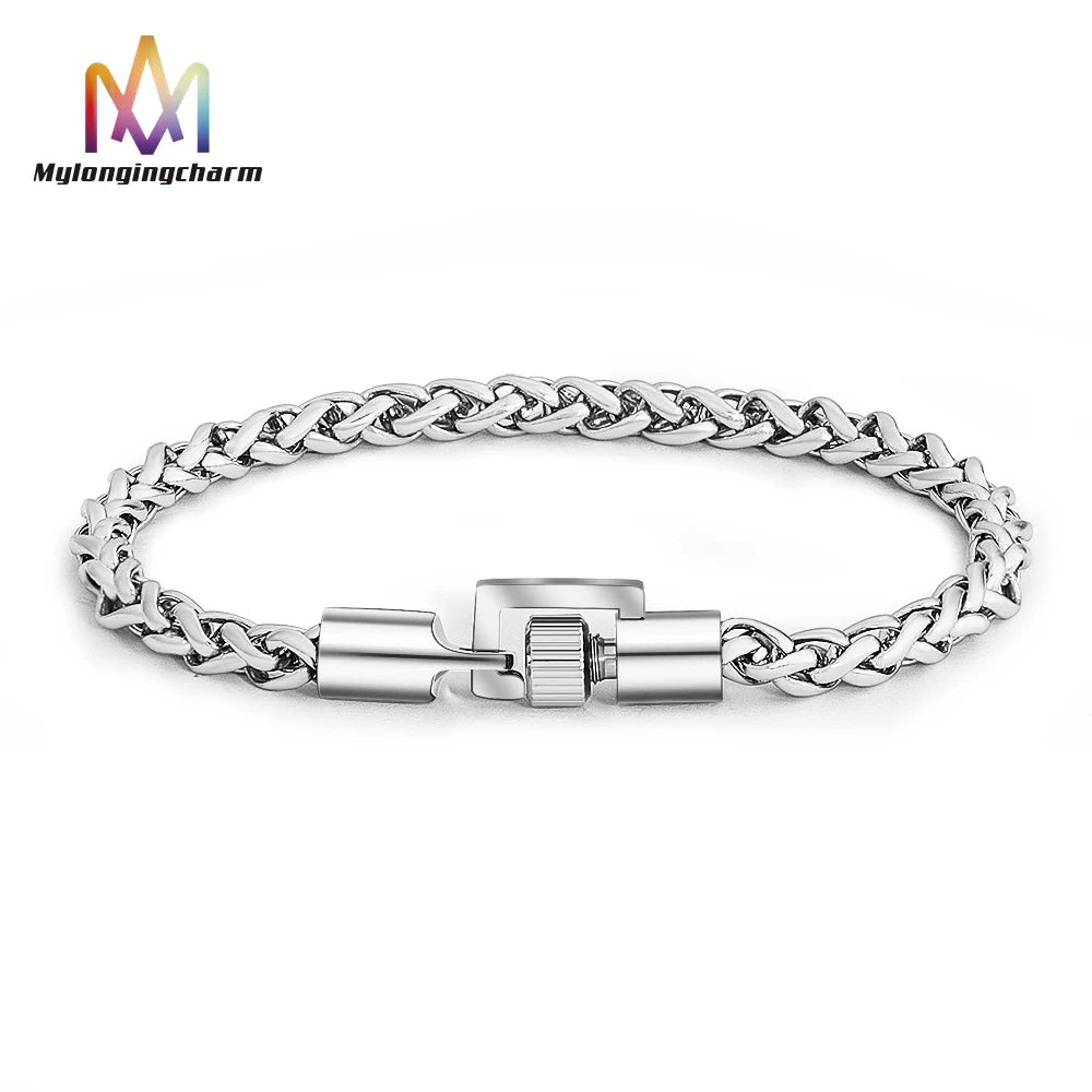 Stainless Steel Men Jewelry Hip Hop Spiral Knot Rope Chain Bracelet Rock Bracelet