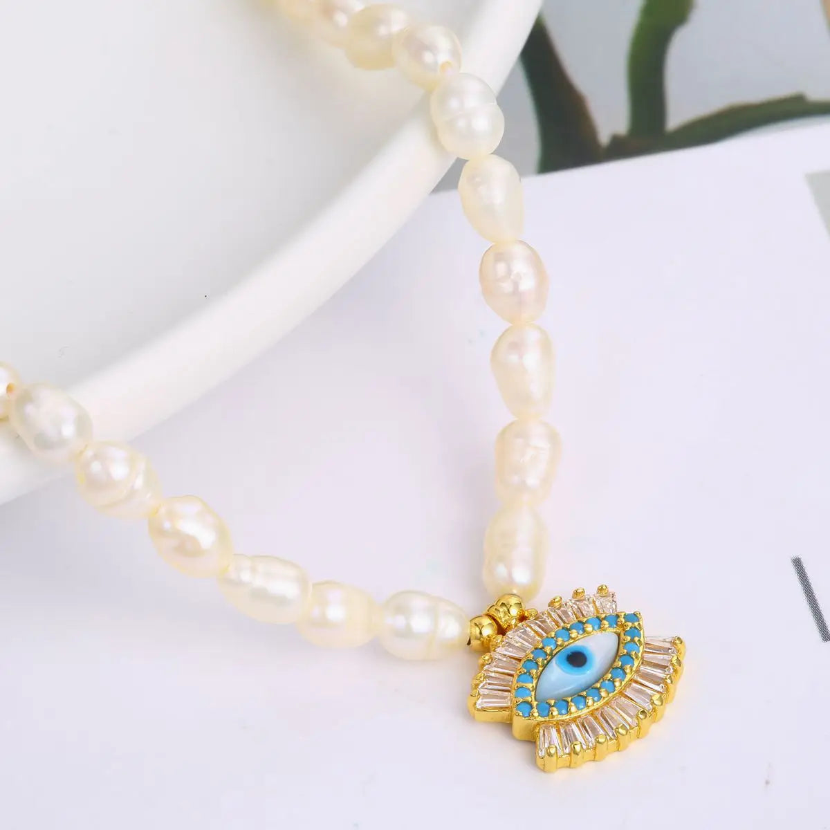Competitive OEM Factory Fashion Jewelry Baroque Freshwater Natural Pearl Evil Eye Zircon Pendant Necklace Jewelry