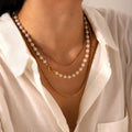 Luxury Fashion Stainless Steel 18K Gold Plated Beaded Pearl Clavicle Chain Bohemia Stylish Female Necklaces for Girls