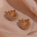 Dreamshow Elegant Pearl Hoop Earring 18K Gold Plated Stainless Steel Hoop Earring Tarnish Free Bridal Earrings
