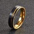 18K Gold & Black 6mm Tungsten Carbide Wedding Band for Men & Women Offset Line & Cut Brushed Comfort Fit