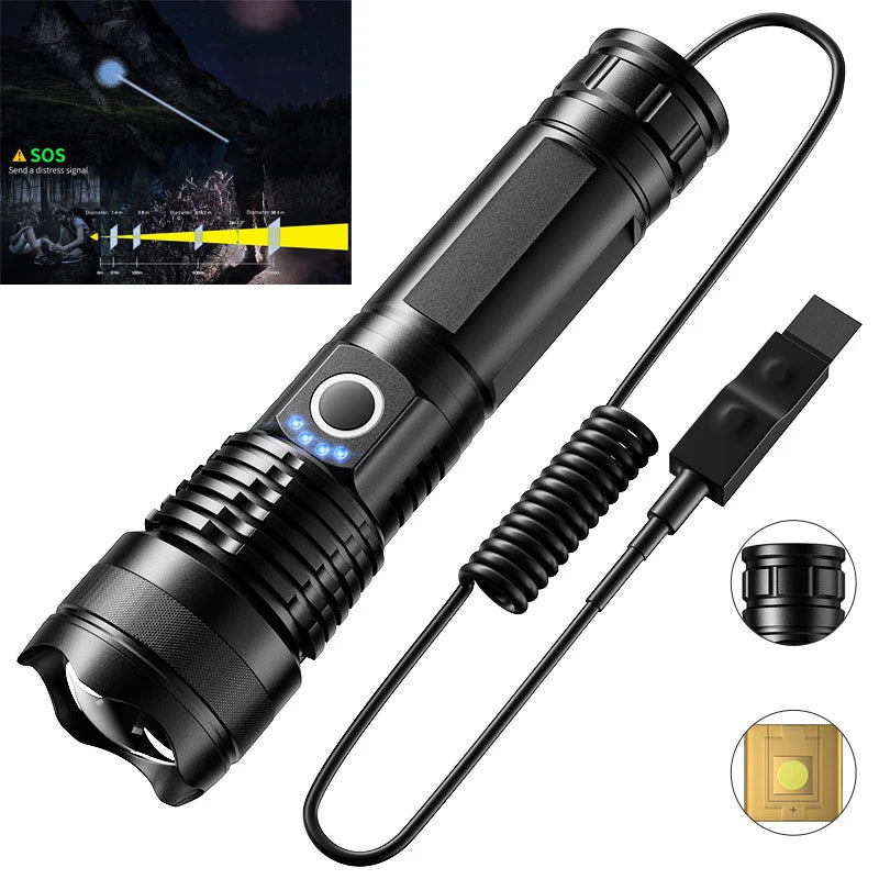 Helius 10000 Lumens 4modes 3000m Gun Breech White Laser Light 26650 Usb Rechargeable P70 Led Torch Tactical Light Flashlights