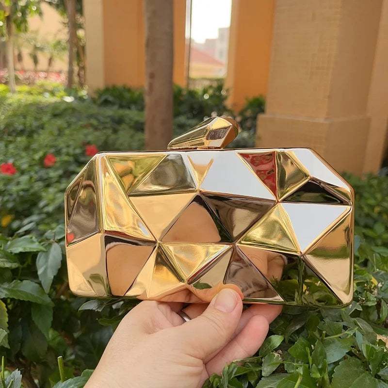 New Arrival Fashion Square Geometric Chain Sparkling Evening Clutch Bag with Wedding Design for Women
