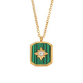 New Star Earrings Studs Malachite Charms Necklace and Earing Set Stainless Steel Diamond Geometric Pendant Enameled Necklace