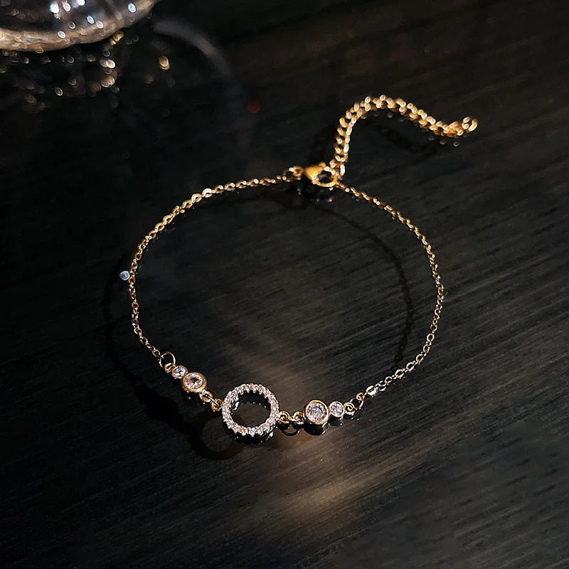 2022 Newest Design 18K Gold Plating Thin Chain  Cubic Zircon Circle Ring Charm