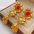 Kaimei 100 Designs Fashion Jewelry Silver Needle Pearl Flower Leaf Earrings Medium Ancient Luxury Small Design Flower Earrings