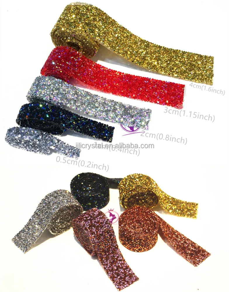 0.8 Inch 2cm DIY Decorative Sticker Self Adhesive Resin Crystal Diamond Ribbon