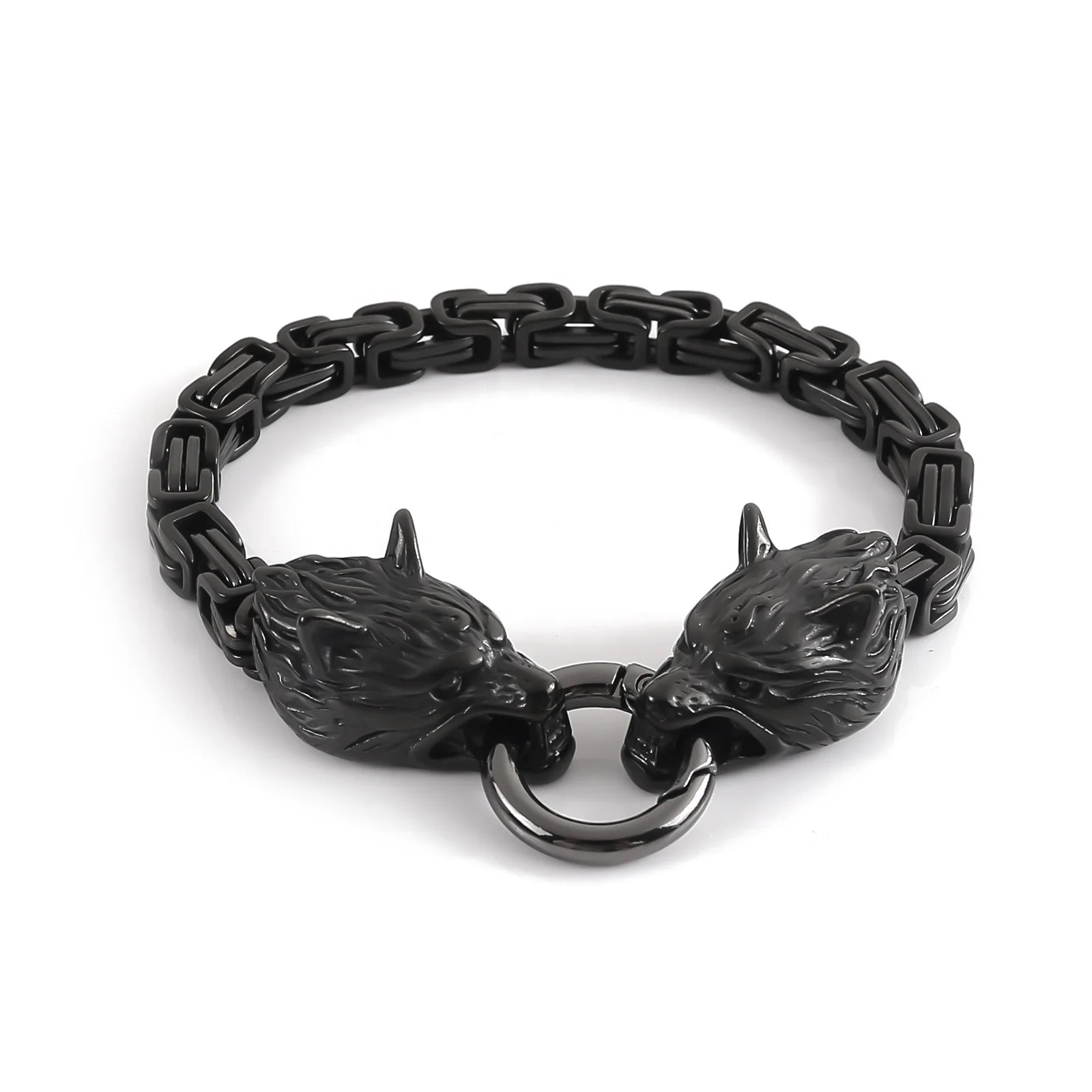 Black PVD Plating Stainless Steel King Chian Wolf Bracelet Mens Viking Jewelry